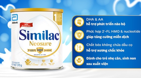 Sữa Bột Similac Neosure 370g Giải pháp dinh dưỡng tối ưu cho trẻ sinh non, nhẹ cân (0 - 12 tháng)