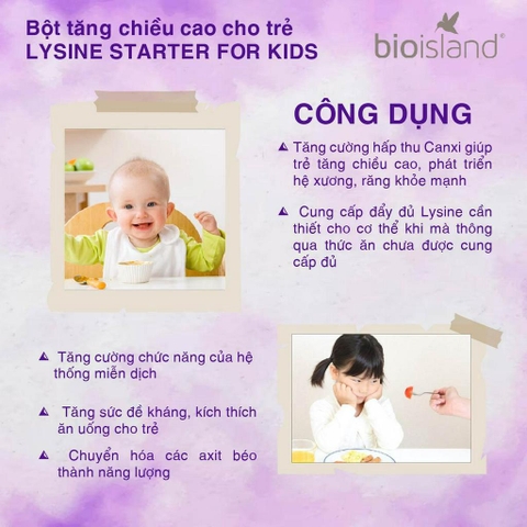Bột Lysine Bioisland hỗ trợ phát triển toàn diện cân nặng và chiều cao, bé ăn ngon, tăng cân, khỏe mạnh