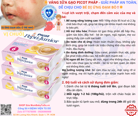 Váng Sữa Gạo Picot Pháp Dành Cho Bé Dị Ứng Đạm Bò VỊ MƠ– Váng Sữa Gạo Picot Pháp Tăng Cân An Toàn Không Đạm Bò, Không Lactose Hương Vani Chuối Táo Dành Cho Bé Sơ Sinh Táo Bón Dị Ứng Sữa Bò Chính Hãng Giá Rẻ