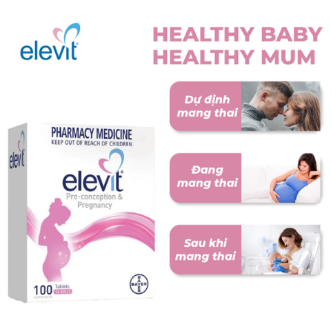 Viên uống bổ sung vitamin cho mẹ bầu Elevit Healthy Baby Healthy Mum 100 viên tăng cường sức khỏe và sức đề kháng cho mẹ và bé