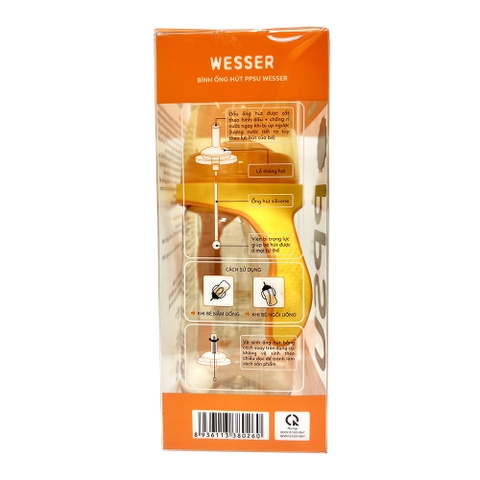 Bình ống hút Wesser PPSU 260ml hút mọi tư thế nằm ngồi bé trên 6M