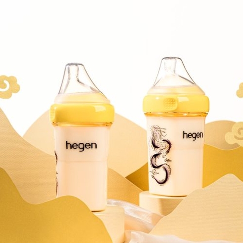 Bình sữa Hegen Dragon 240ml núm ti size M từ 3 – 6 tháng PPSU (Rồng Vàng)