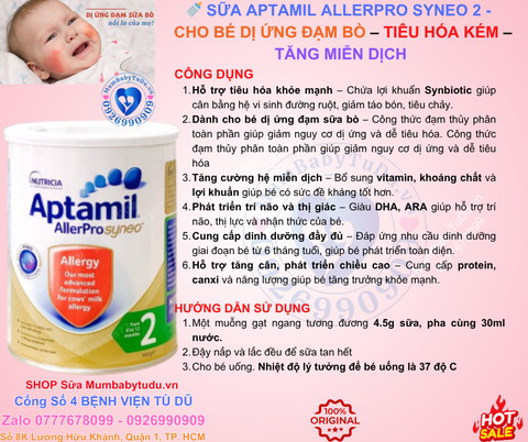 Sữa Aptamil AllerPro Syneo Số 2 900g – Giải Pháp Tốt Nhất Cho Bé Dị Ứng Đạm Sữa Bò 6-12 Tháng