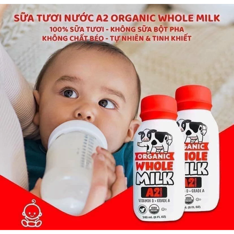 Sữa Tươi A2 Organic Whole Milk Mỹ (Thùng 18 Hộp x 240ml): Giải Pháp Tiêu Hóa Khỏe Mạnh Cho Bé