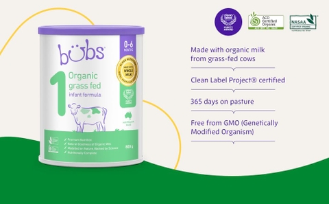 Sữa Bubs Organic Số 1 Grass Fed Infant Formula 800g Cho Trẻ Sơ Sinh Từ 0 Đến 6 Tháng Tuổi 2026
