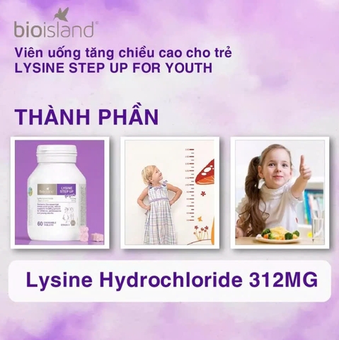 Tăng Chiều Cao Cho Trẻ Từ 6 Tuổi Trở Lên Bioisland Lysine Step Up For Youth 60 Viên Úc – Cao Lớn Vượt Trội, Xương Chắc Khỏe
