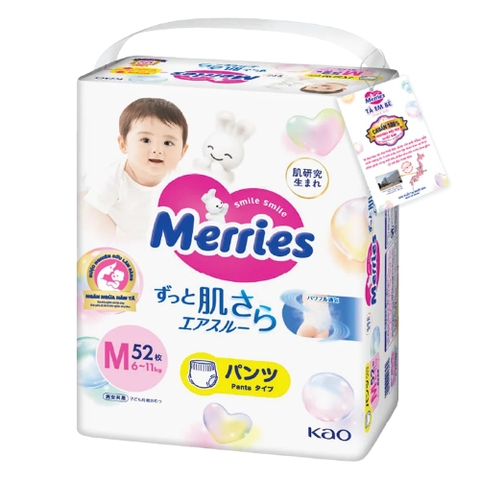 Tã Quần Merries Size M Cho Bé Từ 6-11kg (52 Miếng) 2026 – Tã Merries Nhật Bản Siêu Mềm Thoáng Khí Hấp Thụ Tốt Không Gây Hăm Da Hỗ Trợ Bé Thoải Mái Ngủ Ngon Chính Hãng Giá Rẻ
