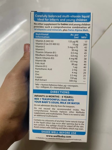 Siro Bổ Sung Vitamin Tổng Hợp Wellbaby Multi-Vitamin Liquid 150ml 2026 – Wellbaby 14 Loại Vitamin & Khoáng Chất Hỗ Trợ Phát Triển Toàn Diện Tăng Cường Miễn Dịch Trí Não Xương Răng Cho Bé Từ 6 Tháng Đến 4 Tuổi Chính Hãng Anh 