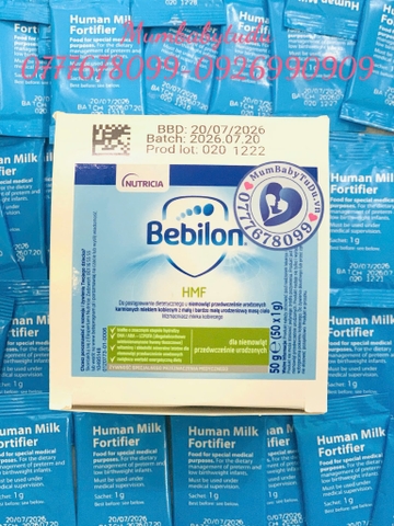 Bebilon HMF Chính Hãng – Bột Bổ Sung Sữa Mẹ Cho Trẻ Sinh Non Nhẹ Cân Thiếu Tháng Suy Dinh Dưỡng Tăng Cân An Toàn Không Lactose Không GMO Protein Thủy Phân Vitamin Khoáng Chất Hộp 50 Gói 1g/Gói
