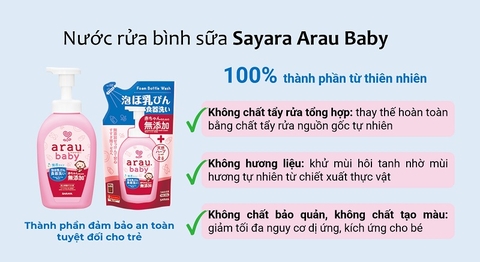 Nước rửa bình sữa Arau Baby Nhật Bản chiết xuất từ thảo mộc dạng bọt an toàn cho bé chai 500ml