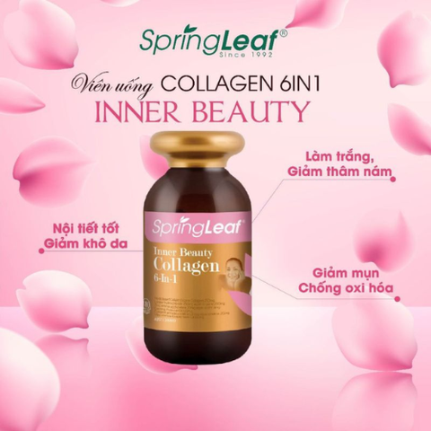 Viên uống Collagen trẻ hóa làn da Collagen 6 in 1 Inner Beauty Spring Leaf giúp đẹp da, trắng da giảm thâm nám 180 viên