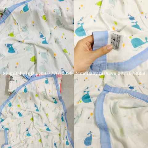 Khăn Xô Đa Năng Aden Vải Sợi Tre 4 Lớp Viền Màu Giữ Ấm Cho Bé Sơ Sinh (1m1x1m2)