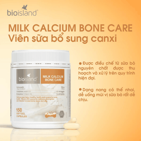 Canxi Sữa Hữu Cơ BioIsland Milk Calcium Bone Care Hỗ Trợ Xương Khớp (Hộp 150 viên)