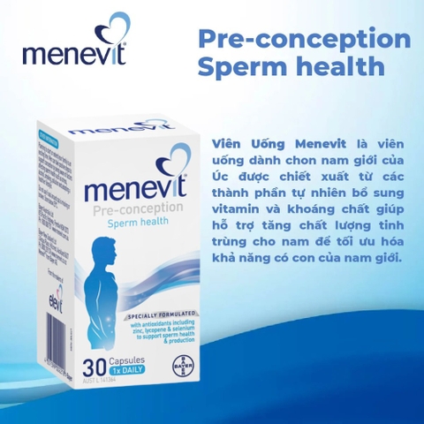Viên Uống Hỗ Trợ Điều Trị Vô Sinh, Tinh Trùng Yếu Cho Nam Giới Menevit Hộp 30 viên (Úc)