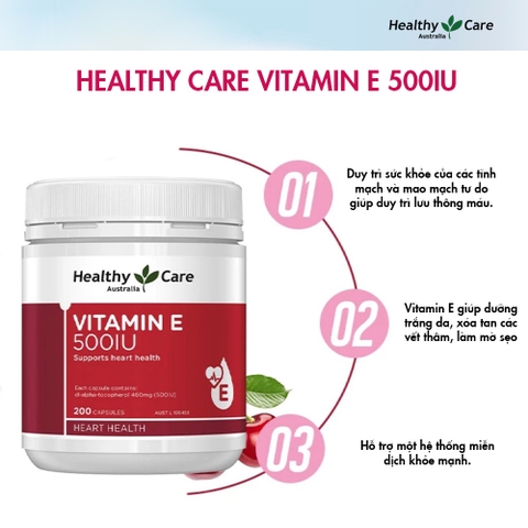 [Date T3.25] Viên uống Vitamin E Healthy Care sáng đẹp da ngừa lão hóa  500IU Của ÚC