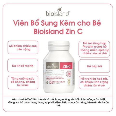 [Date 8.1.25] Viên nhai bổ sung kẽm Bio Island Zinc hỗ trợ tăng cường đề kháng, giúp bé phát triển toàn diện 120 viên của Úc