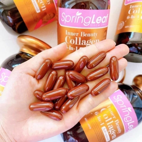 Viên uống Collagen trẻ hóa làn da Collagen 6 in 1 Inner Beauty Spring Leaf giúp đẹp da, trắng da giảm thâm nám 180 viên