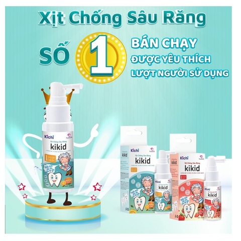 Xịt chống sâu răng Kichilachi Kikid cho bé từ 1 tuổi làm sạch khoang miệng vị dâu