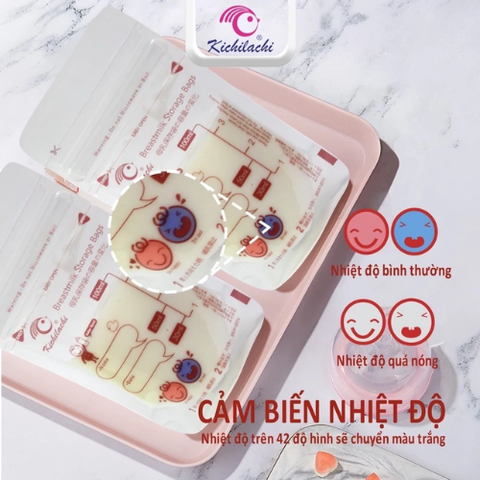 Túi trữ sữa cảm biến nhiệt độ, có khóa zip, chắc chắn chống rò rỉ Kichilachi 100ml hộp 30 túi
