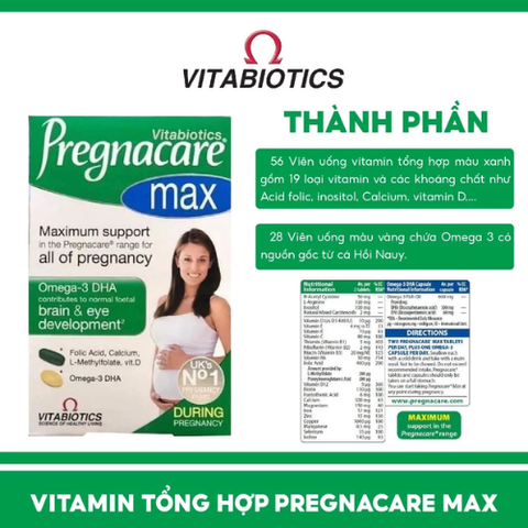 Vitamin tổng hợp cho bà bầu Pregnacare Max 84 viên tăng cường hệ miễn dịch cho cả mẹ và bé, giảm tình trạng ốm nghén Anh Quốc