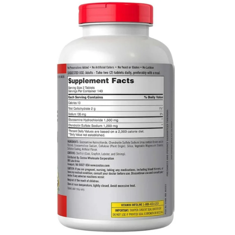 Bổ khớp Glucosamine giúp xương chắc khỏe Glucosamine & Chondroitin 280 viên Kirkland Signature đẩy lùi bệnh viêm khớp, thoái hóa