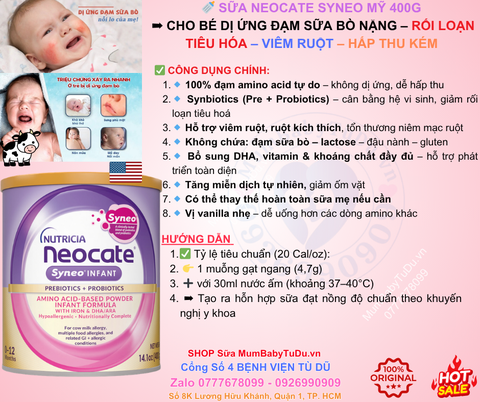 Sữa Neocate Syneo Mỹ 400g – Giải Pháp Y Khoa Tốt Nhất Cho Bé Dị Ứng Đạm Sữa Bò Nặng!