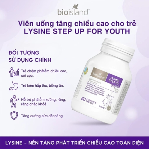 Tăng Chiều Cao Cho Trẻ Từ 6 Tuổi Trở Lên Bioisland Lysine Step Up For Youth 60 Viên Úc – Cao Lớn Vượt Trội, Xương Chắc Khỏe