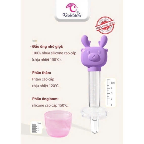 Bộ dụng cụ hình hươu cho bé uống thuốc chống sặc có đầu silicon mềm Kichilachi (Tặng kèm hộp đựng)