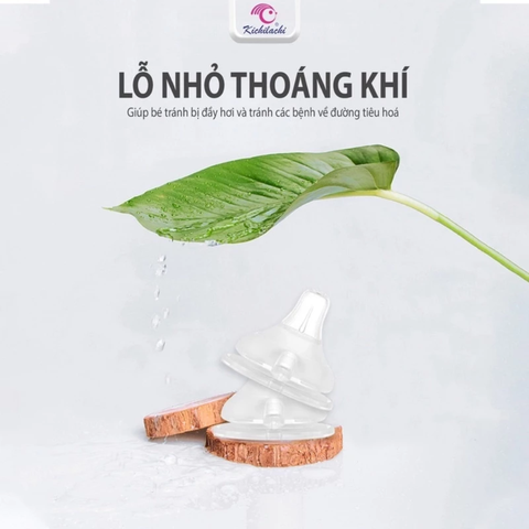 Set 2 núm ti cổ rộng Kichilachi siêu mềm chống sặc chống đầy hơi cho bé trên 8 tháng