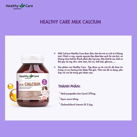 Viên sữa bổ sung canxi cho bé Healthy Care Milk Calcium 60 viên