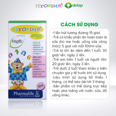 Siro Hỗ Trợ Phát Triển Não Bộ, Tốt Cho Mắt FITOBIMBI OMEGA JUNIOR, Omega Thực Vật Chai 30ml