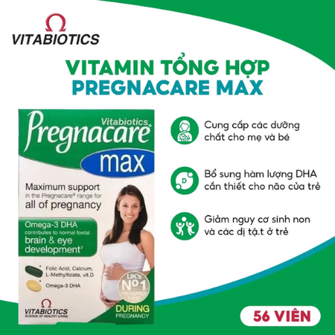 Vitamin tổng hợp cho bà bầu Pregnacare Max 84 viên tăng cường hệ miễn dịch cho cả mẹ và bé, giảm tình trạng ốm nghén Anh Quốc