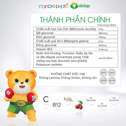 Siro Kẽm Sắt Song Hành FITOBIMBI FERRO C Bổ Sung Sắt, Kẽm Hữu Cơ Cho Bé Từ 6 Tháng Chai 200ml