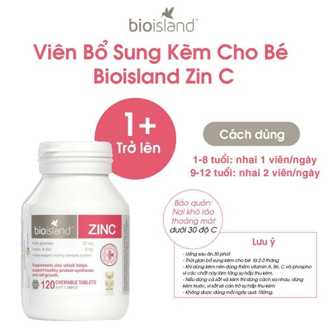 [Date 8.1.25] Viên nhai bổ sung kẽm Bio Island Zinc hỗ trợ tăng cường đề kháng, giúp bé phát triển toàn diện 120 viên của Úc