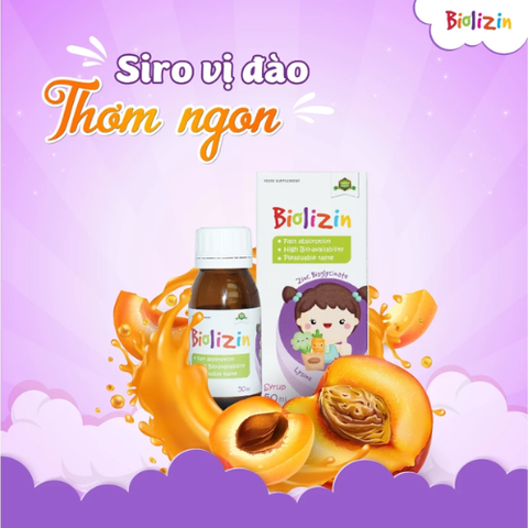 Kẽm Biolizin giúp con ăn ngon tăng đề kháng dạng siro 50ml vị đào thơm ngon
