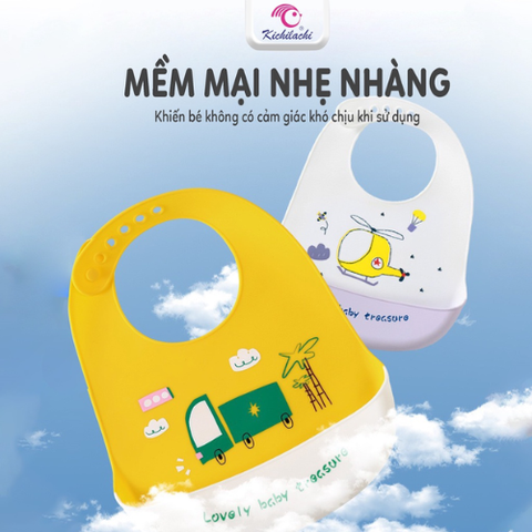 Yếm Ăn Dặm Silicon Có Máng Cho Bé Kichilachi Chất Liệu An Toàn Mềm Mại Có Nhiều Nấc Điều Chỉnh Tiện Lợi