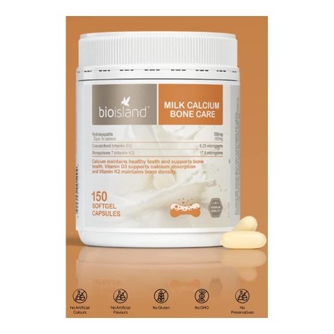 Bio Island Milk Calcium Bone Care – Bổ Sung Canxi Từ Sữa Bò Với Vitamin D3 K2 Hỗ Trợ Xương Khỏe Mạnh, Duy Trì Mật Độ Xương