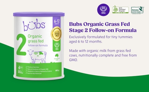 Sữa Bubs Organic Số 2 Grass Fed Follow On Formula 800g Cho Trẻ Từ 6 Đến 12 Tháng