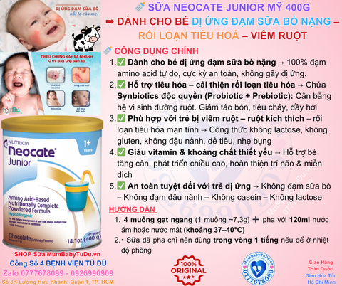 Neocate Junior Chocolate – Công Thức Không Gây Dị Ứng, Hỗ Trợ Tiêu Hóa Cho Trẻ