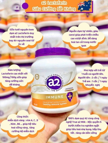 Sữa Tươi Nguyên Kem Dạng Bột A2 Immune Bổ Sung Lactoferrin Hộp 900g – Tăng Cường Miễn Dịch, Phát Triển Toàn Diện Cho Gia Đình