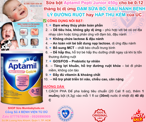 Sữa Aptamil Pepti Junior Gold+ Úc 450g - Giải Pháp Tối Ưu Cho Trẻ Dị Ứng Đạm Sữa Bò