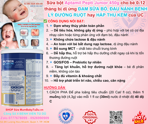 Sữa Aptamil Pepti Junior Gold+ Úc 450g - Giải Pháp Tối Ưu Cho Trẻ Dị Ứng Đạm Sữa Bò