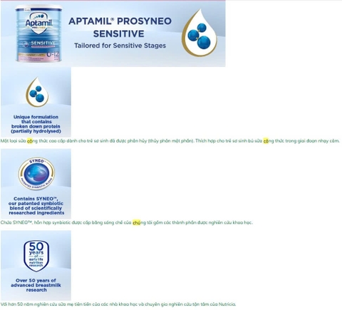 Sữa Aptamil Sensitive Úc 900g – Sữa Thủy Phân 1 Phần, Dễ Tiêu Hóa, Hấp Thu Tối Ưu Cho Bé Sơ Sinh Khó Tiêu, Đầy Hơi