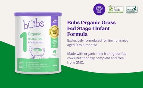 Sữa Bubs Organic Số 1 Grass Fed Infant Formula 800g Cho Trẻ Sơ Sinh Từ 0 Đến 6 Tháng Tuổi 2026