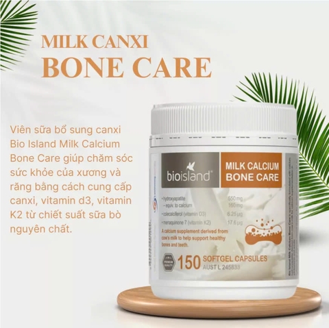 Bio Island Milk Calcium Bone Care – Bổ Sung Canxi Từ Sữa Bò Với Vitamin D3 K2 Hỗ Trợ Xương Khỏe Mạnh, Duy Trì Mật Độ Xương
