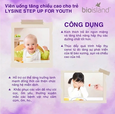 Tăng Chiều Cao Cho Trẻ Từ 6 Tuổi Trở Lên Bioisland Lysine Step Up For Youth 60 Viên Úc – Cao Lớn Vượt Trội, Xương Chắc Khỏe
