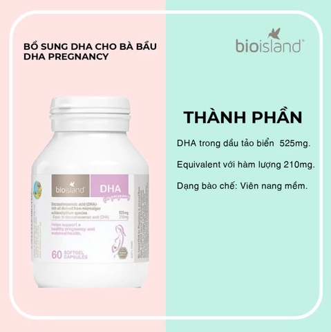 Bio Island DHA Cho Bà Bầu & Calcium Hữu Cơ 60 Viên – Bổ Sung DHA 210mg + Canxi Sữa Bò Hữu Cơ Hỗ Trợ Trí Não, Xương Thai Nhi Phát Triển Toàn Diện