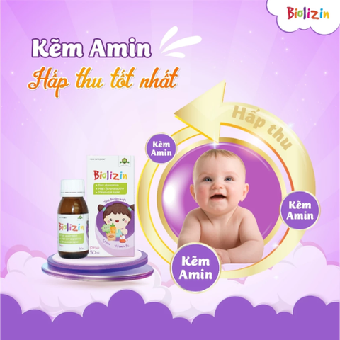 Kẽm Biolizin giúp con ăn ngon tăng đề kháng dạng siro 50ml vị đào thơm ngon