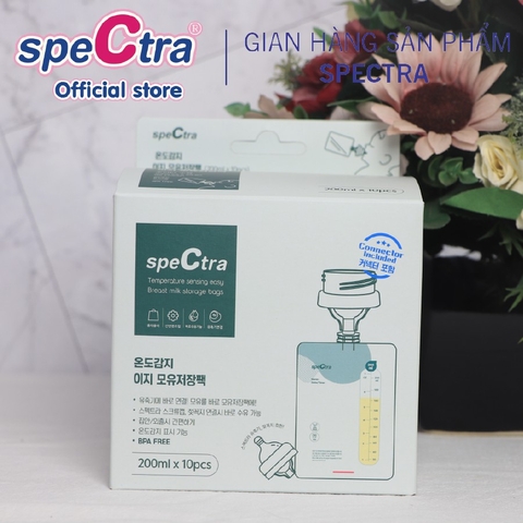Túi Trữ Sữa Cảm Biến Nhiệt Nắp Vặn Có Cổ Nối Spectra 200ml (10 Túi/Hộp)