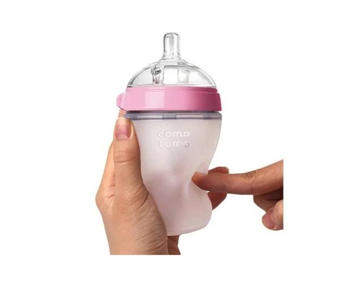 Bình sữa silicone Comotomo 250ml màu hồng cho bé từ 3M+